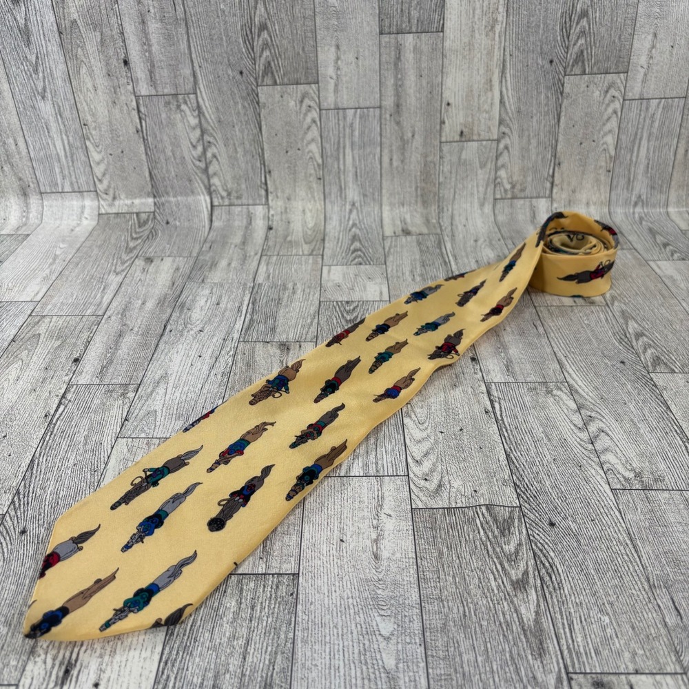 Vicky‎ Davis Men's Necktie Off To The Races Silk Yellow Horse Racing Equestrian